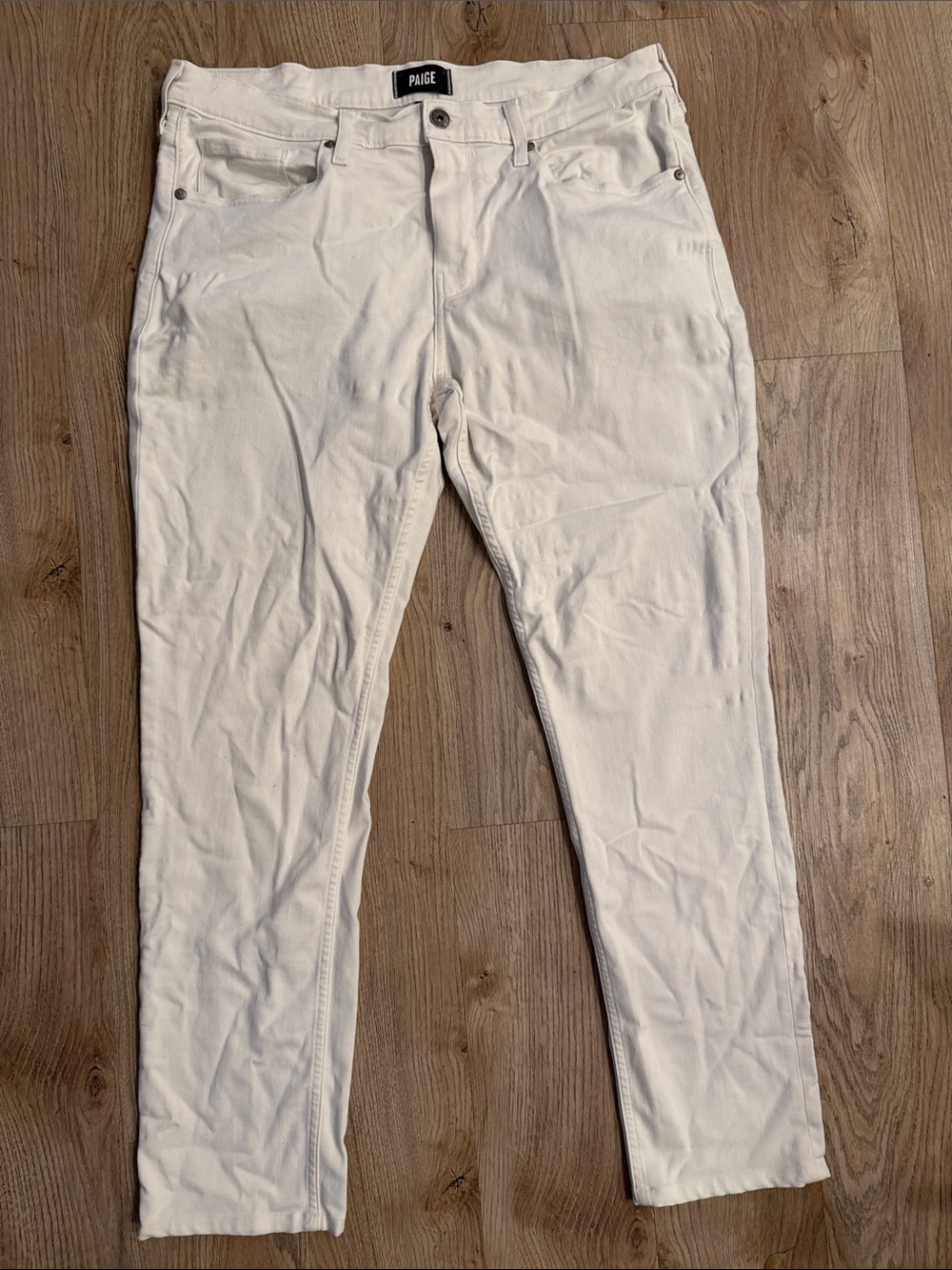 PAIGE Cream Slim Straight Jeans